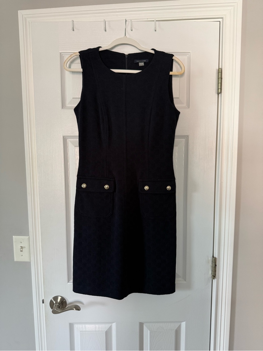 Tommy Hilfiger Sleeveless Navy Dress with Buttoned Pocket Flaps